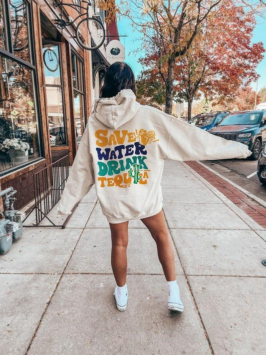 Save Water Drink Tequila Hoodie Tequila Graphic Shirt Drinker Sweatshirt Funny Drinking Tee Drinking Crew Sweater Bestie Gift E7390