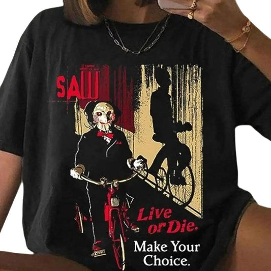 Saw   Movie Retro 90's T-Shirt, Scary Movie Shirt, Saw Reverse Bear Trap Movie Promo Shirt, 90s Saw   Movie Hoodie Cotton Crewneck