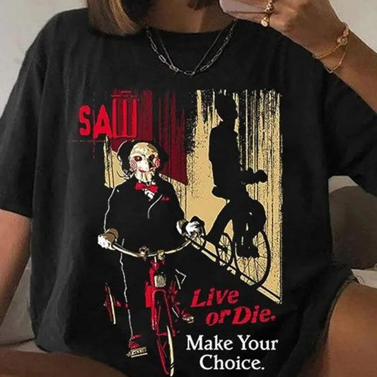 Saw  Movie Retro 90's T-Shirt, Movie Shirt, Saw Reverse Bear Trap Movie Promo Shirt, 90s Saw Movie T-Shirt.