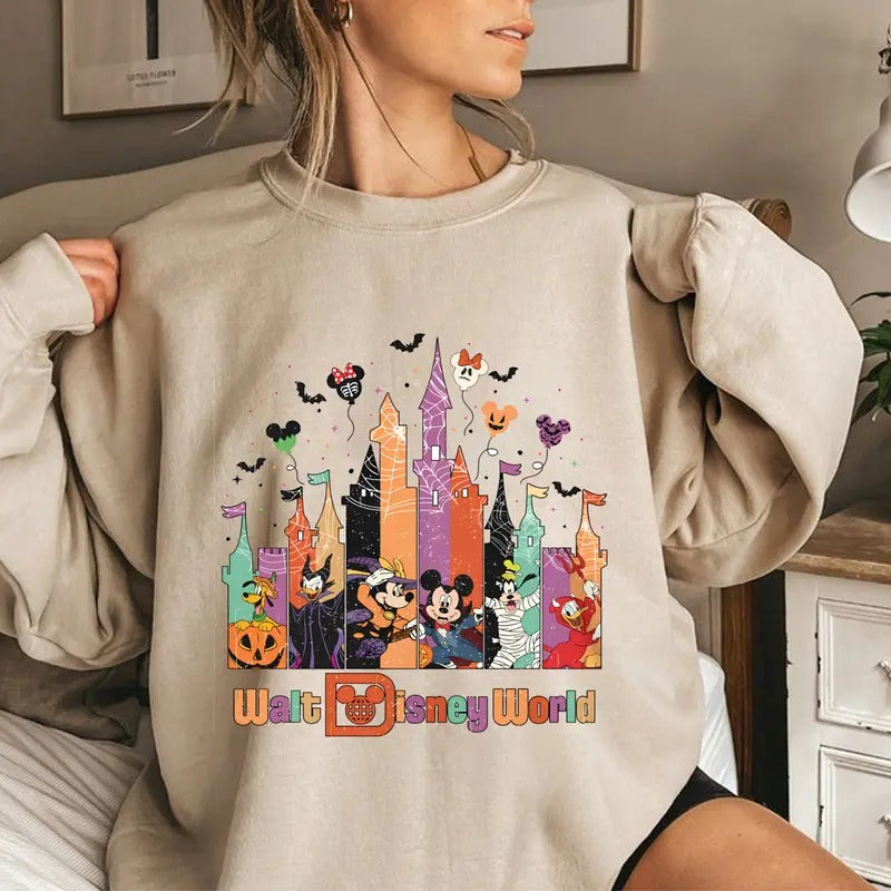 Scary Castle Halloween Shirt, Mouse Ghost Party Shirt, Retro 90s Film Sweatshirt, Friends Characters Halloween Balloons...