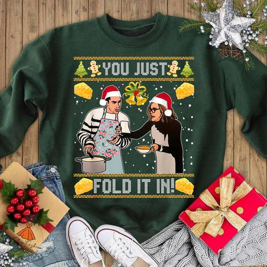 Schitts Creek Ugly Christmas Shirt, You Just Fold It In Shirt, Best Wishes Warmest Regards Ew David Holiday Shirt, Funny Christmas Shirt