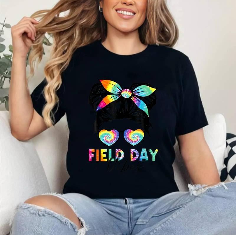 School Field Day Fun Tie Dye Field Day 2025 Girls T-Shirt , Cotton 100%, Top Womenswear Hoodie, Sweatshirt | DripVista.com