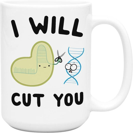 Science Coffee Mug - CRISPR Will Cut You DNA Design - Novelty Gift for Biologists & Science Enthusiasts - Funny Present for Co-Workers & Friends - Microwave Safe Cups for Women & Men