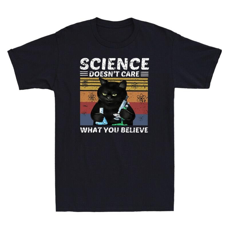 Science Doesnt Care What You Believe Funny Black Cat Lover Retro Mens T Shirt Menswear Top Hoodie, Sweatshirt | DripVista.com