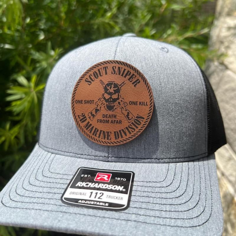 Scout Sniper 2D Marine Division Leather Hat Patch Richardson Hat Mesh Back Snap Back | Salty Vet | T-Shirts, Hoodie,...