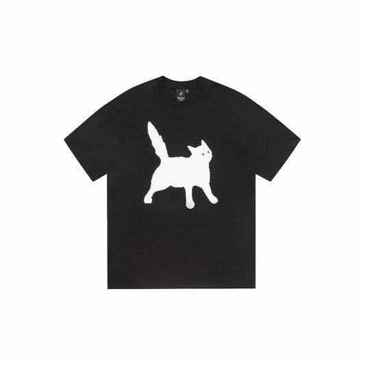 Scratch Silhouette Cat Printing Loose Casual Trend Summer Short Sleeve T-shirt Men and Women Same Style