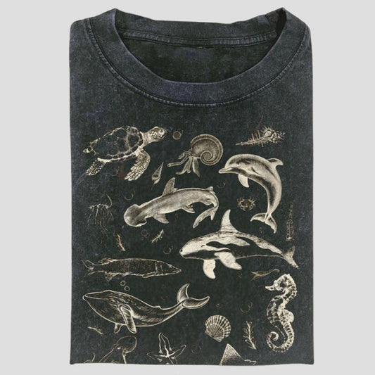 Sea Animals 90s Vintage Style Tshirt, Retro Y2k Ocean Shirt, Sealife, Whale, Orca, Turtle, Dolphin Shit, Unisex Adult Tee