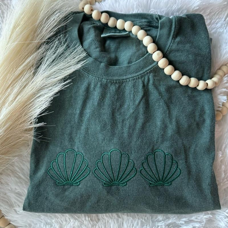 Seashell Embroidered Shirt, Embroidered Tshirt, Summer Tshirt, Embroidered Summer Tshirt Hoodie, Sweatshirt | DripVista.com