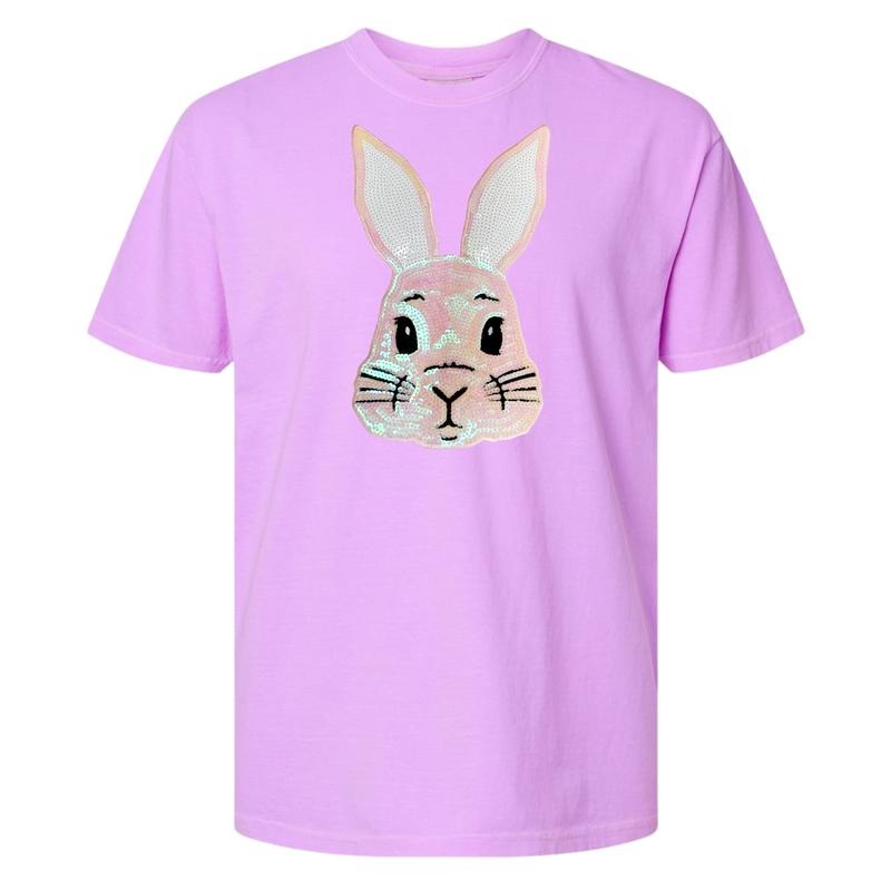Sequin Bunny Face Comfort Colors T-Shirt Hoodie, Sweatshirt | DripVista.com