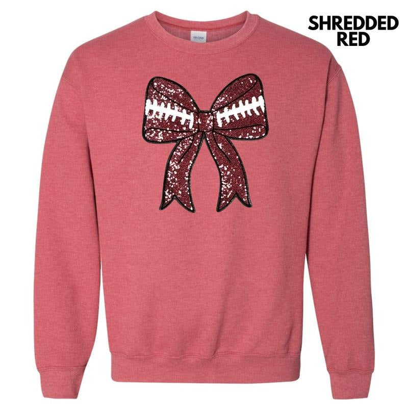 Sequin Football Bow Patch Sweatshirt T-Shirts, Hoodie | DripVista.com