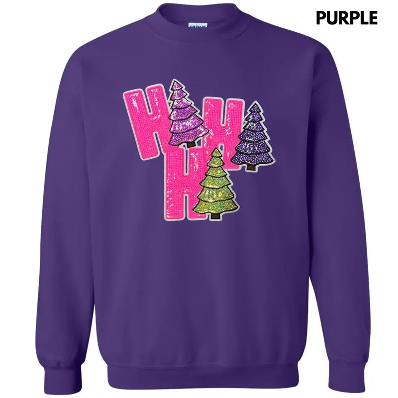 Sequin HOHOHO Trees Patch Sweatshirt T-Shirts, Hoodie | DripVista.com