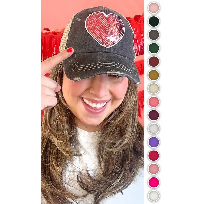 Sequin Heart Vintage Washed Hat T-Shirts, Hoodie, Sweatshirt | DripVista.com