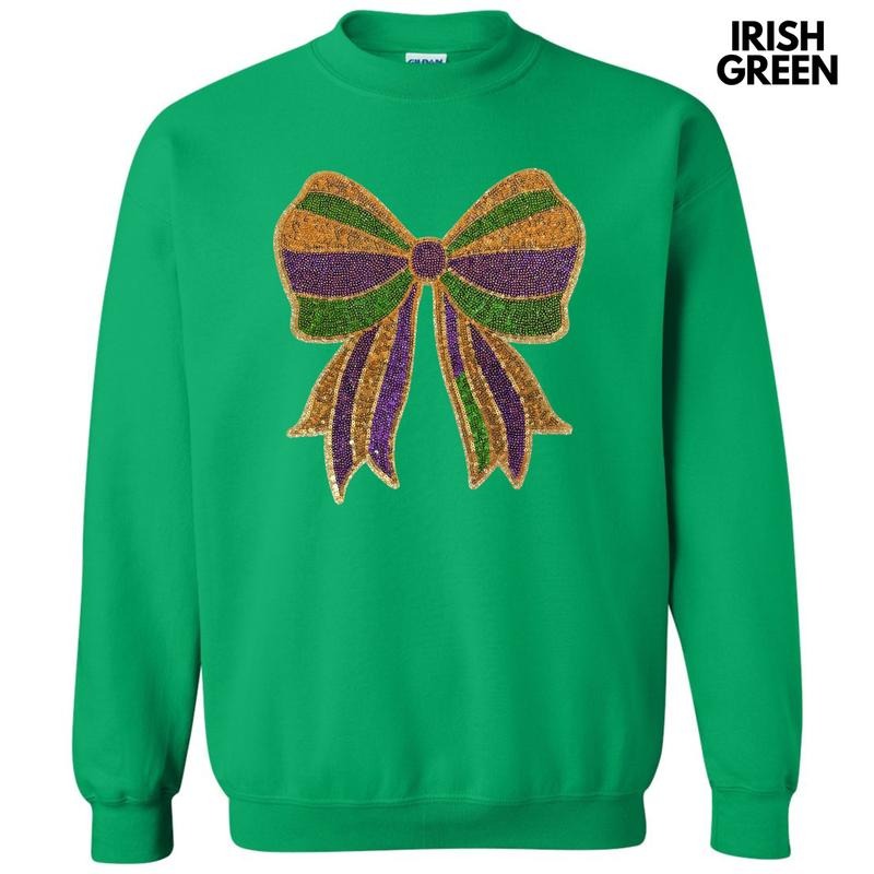 Sequin Mardi Gras Bow  Patch Sweatshirt T-Shirts, Hoodie | DripVista.com
