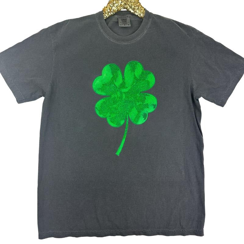 Sequin Shamrock Patch Comfort Colors T-Shirt Hoodie, Sweatshirt | DripVista.com