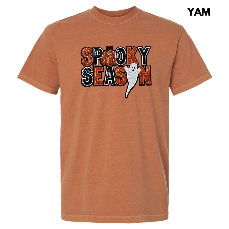 Sequin Spooky Season Patch Comfort Colors T-Shirt Hoodie, Sweatshirt | DripVista.com