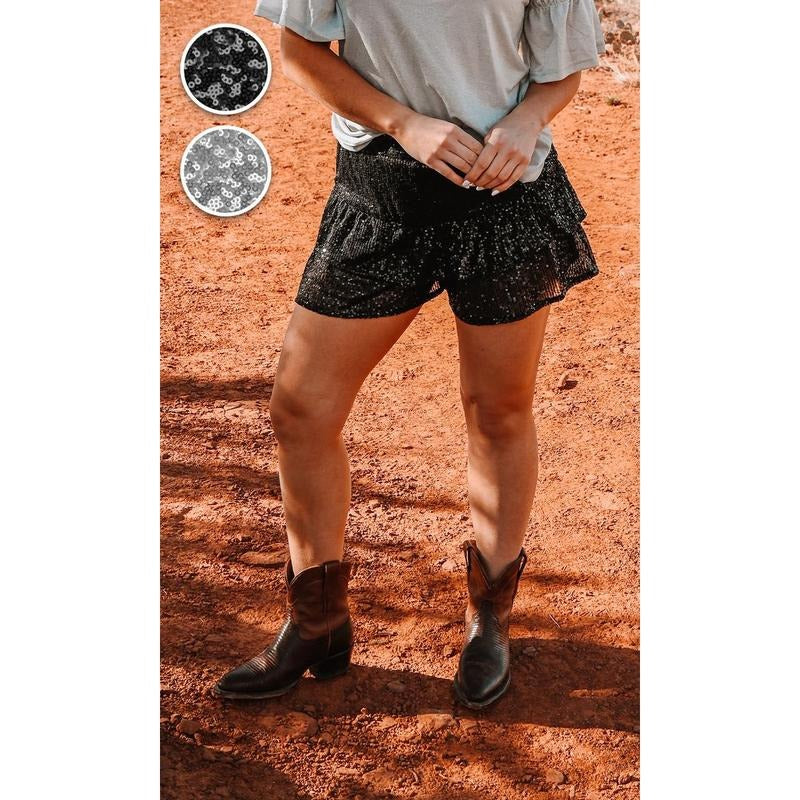 Sequins Tiered Ruffle Hem Holiday Shorts T-Shirts, Hoodie, Sweatshirt | DripVista.com