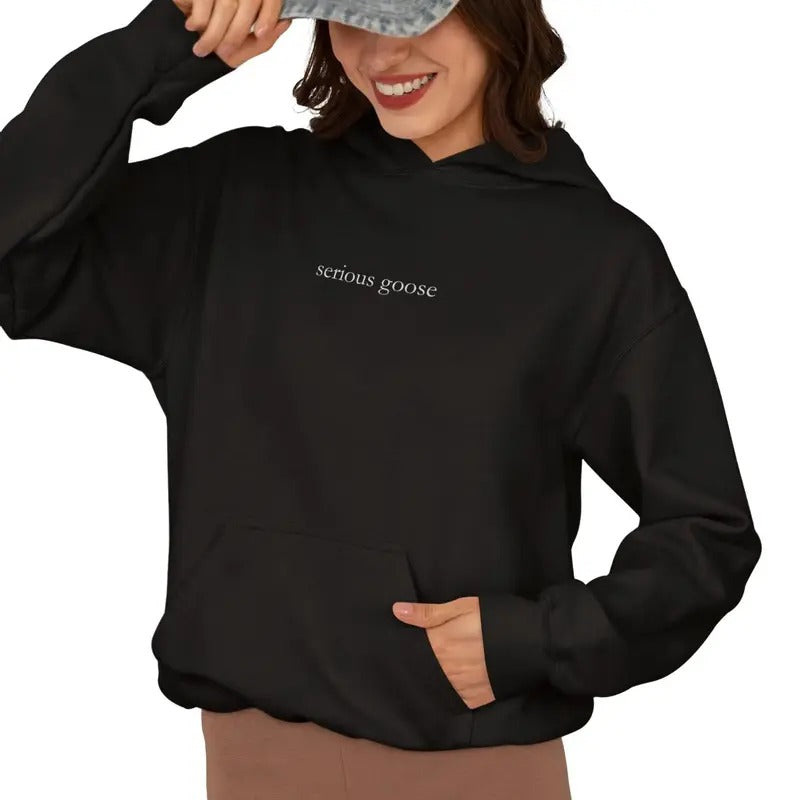 Serious Goose Embroidered Hooded Sweatshirt, Silly Goose Sweater, Funny Shirt, Long Sleeve Embroidered Sweatshirt, Gods...