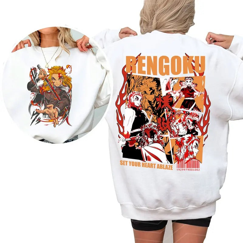 Set Your Heart Ablaze Hashira Funny DM Characters Tshirt Crewneck Hoodie Sweatshirt | DripVista.com