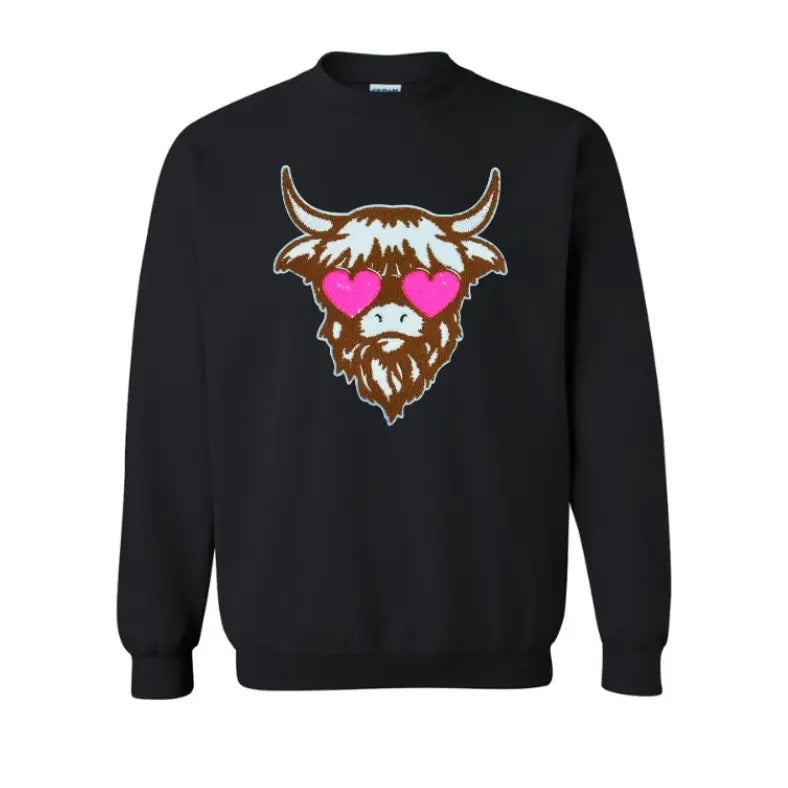 Shaggy Heifer Chenille Patch Sweatshirt -- BLACK T-Shirts, Hoodie | DripVista.com