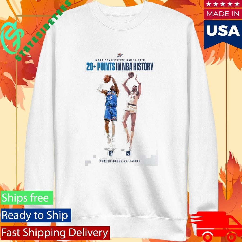 Shai Gilgeous Alexander OKC Thunder Most Consecutive Games With 20+ Points In NBA History T-Shirt