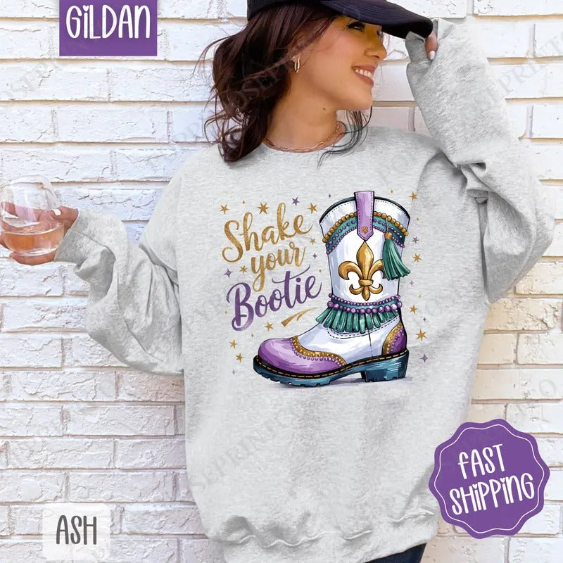 Shake Your Bootie Sweatshirt, Mardi Gras Crewneck, Holiday Women's Sweater T-Shirts, Hoodie | DripVista.com