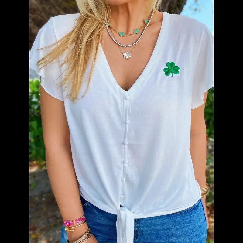 Shamrock Embroidered Tie Top T-Shirts, Hoodie, Sweatshirt | DripVista.com