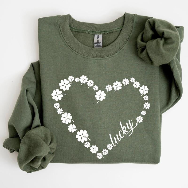 Shamrock Heart, Lucky, St Patrick's Day Sweatshirt T-Shirts, Hoodie | DripVista.com