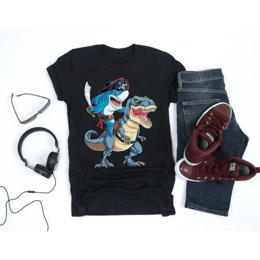 Shark Pirate Riding Dinosaur T rex Shirt / Shark Shirt / Shark Gifts / Sharks / Shark Tshirt / Shark Lover Made In USA