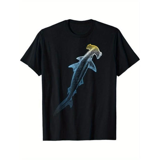 Shark Print Men's Cotton T-shirt, Graphic Tee Men's Outdoor Clothes, Men's Clothing, Casual Short Sleeve Crew Neck T-shirt, Tops For Men, Gift For Men Made in USA