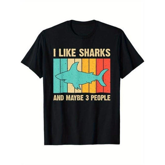 Shark Print Men's Cotton T-shirt, Graphic Tee Men's Outdoor Clothes, Men's Clothing, Casual Short Sleeve Crew Neck T-shirt, Tops For Men, Gift For Men Made in USAstyle{n002}2
