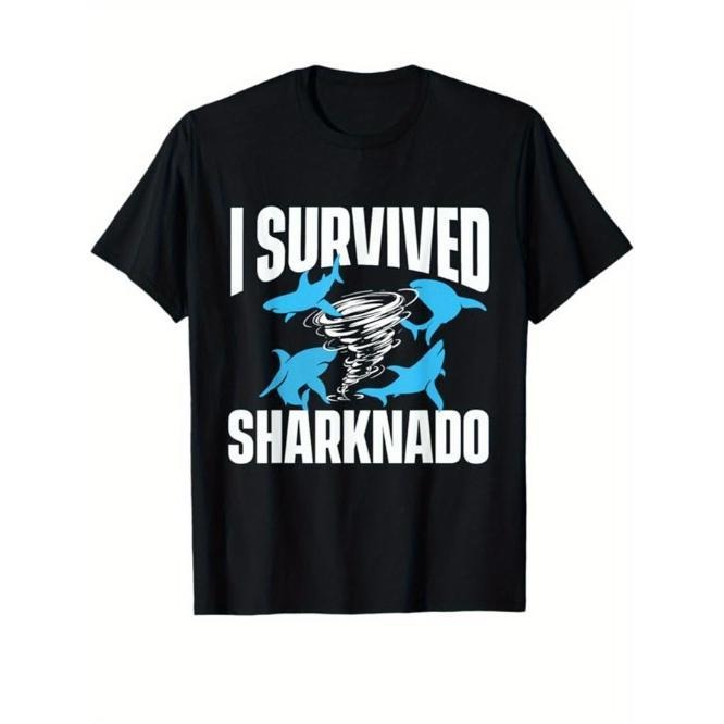 Shark Print Men's Cotton T-shirt, Graphic Tee Men's Outdoor Clothes, Men's Clothing, Casual Short Sleeve Crew Neck...