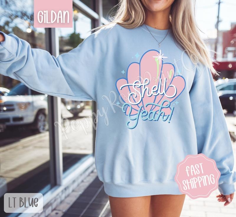 Shell Yeah Sweatshirt, Cute Summer Sweater, Girly Beach Crewneck T-Shirts, Hoodie | DripVista.com