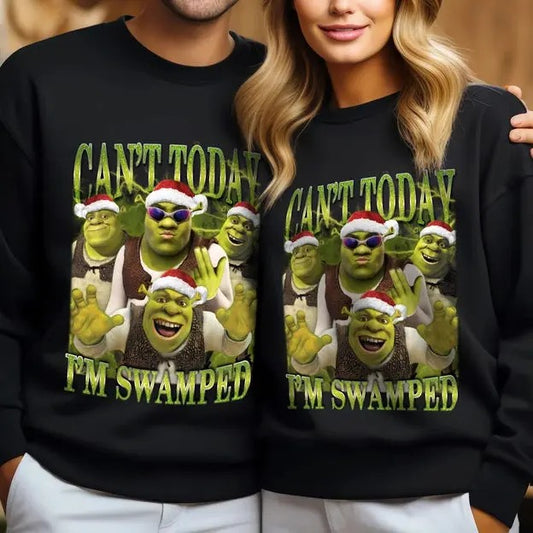 Sherk Can't Today I'm Swamped Christmas Sweatshirt, Trending Shrek Meme Sweatshirt, Unisex Full Size For Fans