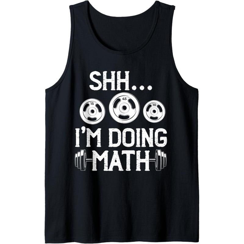Shhh I'm Doing Math Funny Fitness Gym Weightlifting Workout Tank Top made in usa