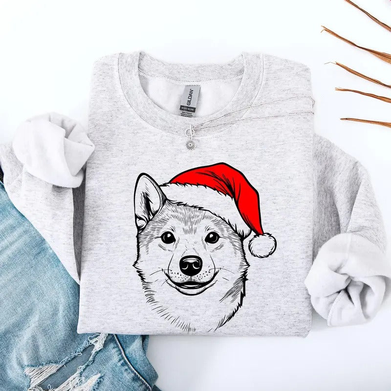 Shiba Inu, Santa, Dog, Christmas, Dog Lover, Pet Sweatshirt, Crew Neck, Women's, Crewneck T-Shirts, Hoodie | DripVista.com