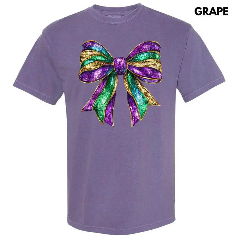 Shimmer Mardi Gras Bow Comfort Colors T-Shirt Hoodie, Sweatshirt | DripVista.com