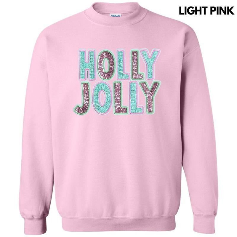 Shimmer Sequin Holly Jolly Patch Sweatshirt T-Shirts, Hoodie | DripVista.com