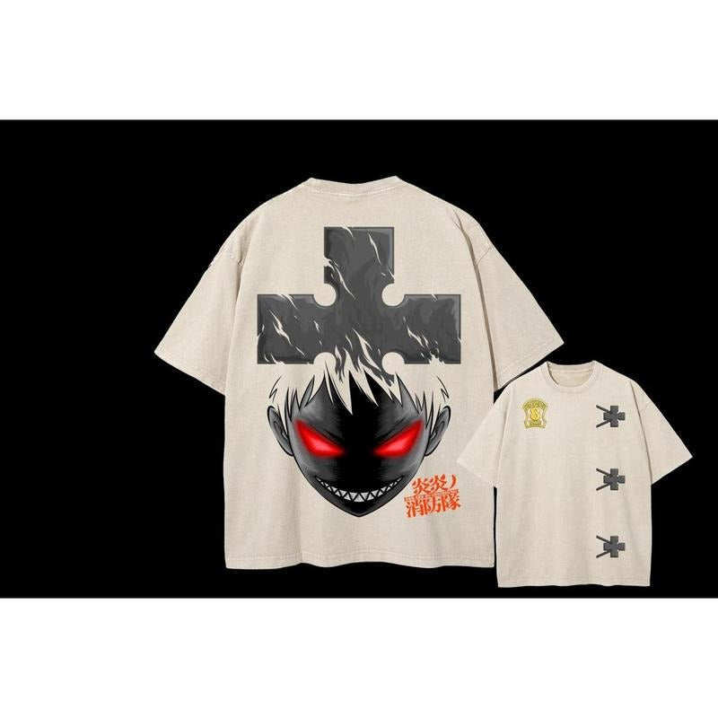 Shinra Mineral Wash Shirt, Heavy Oversized Acid-Washed Unisex Anime T-Shirt, Wardrobe Staple, For Any Season, Ready to Go, No