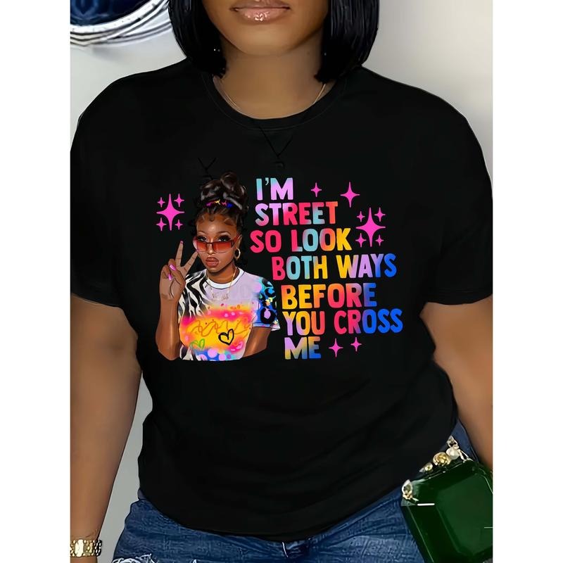 Short Sleeve Figure Print Crew Neck T-Shirt for Spring & Summer, Casual Women'WB shield Clothing style 02 Hoodie, Sweatshirt