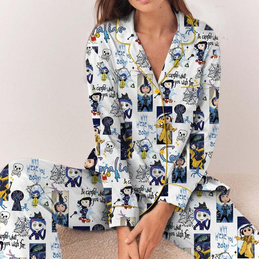 Coraline Halloween Pajamas Set Long/Short, Coraline Fan Tee, Spooky Character Pajamas