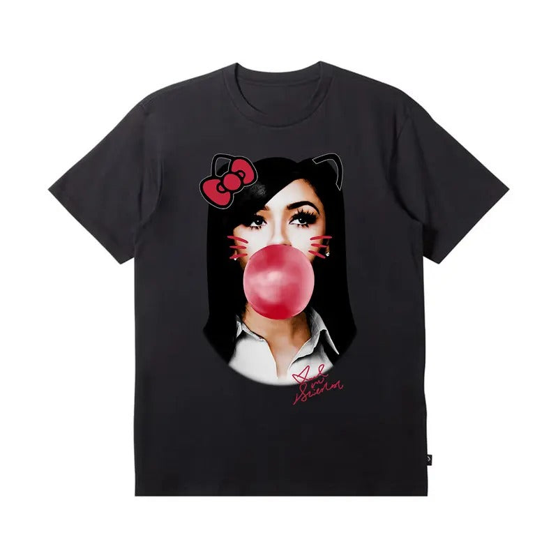 Show Off Your Style with Mariah Red Kitty Bubble Gum Big Face Tee Hoodie, Sweatshirt | DripVista.com