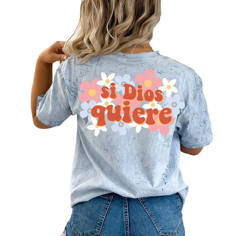 Si Dios Quiere Shirt, Latino Sticker Shirt, Latina Tee, Boho Mexican Shirt, Floral Tee Gift, Si Dios Quiere Tee, Unisex...