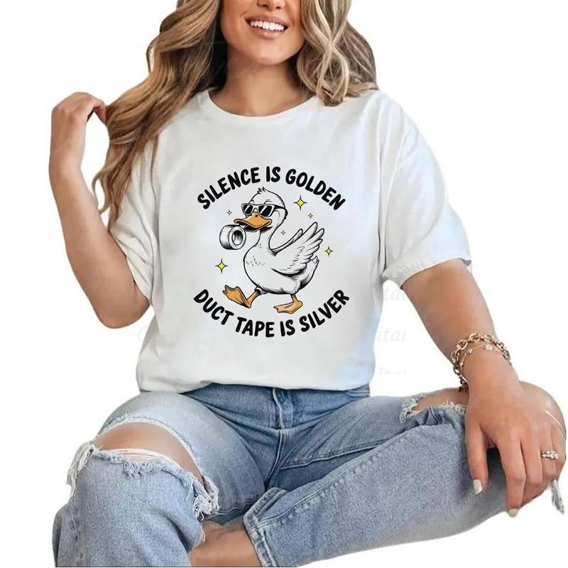 Silence Is Golden Duck Tape Is Silver T-shirt Funny Duck Retro T-Shirt Unisex Hoodie Sweatshirt | DripVista.com