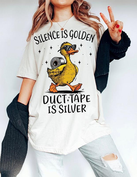 Silence is Golden Sarcastic Sweater, Duct Tape is Silver Snarky Funny Duck Sarcasm Shirt, Funny animal Adult Humor Hoodie Casual Cotton