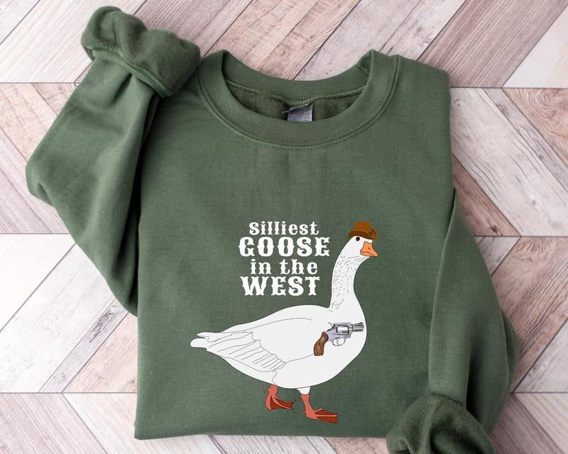 Silliest Goose In The West Sweater, Cowboy Duck Sweater, Western Sweater, Goose Sweatshirt, Silly Goose, Unisex Sweatshirt, Long Sleeve Crewneck Shirt, Gifts For Her Sweater, Gifts For Birthday