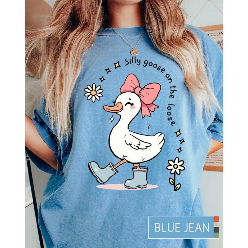 Silly Goose On The Loose Shirt, Goose T-Shirt, Silly Goose sweatshirt, Funny Graphic hoodie, Cute Goose Sweatshirt, Bow...