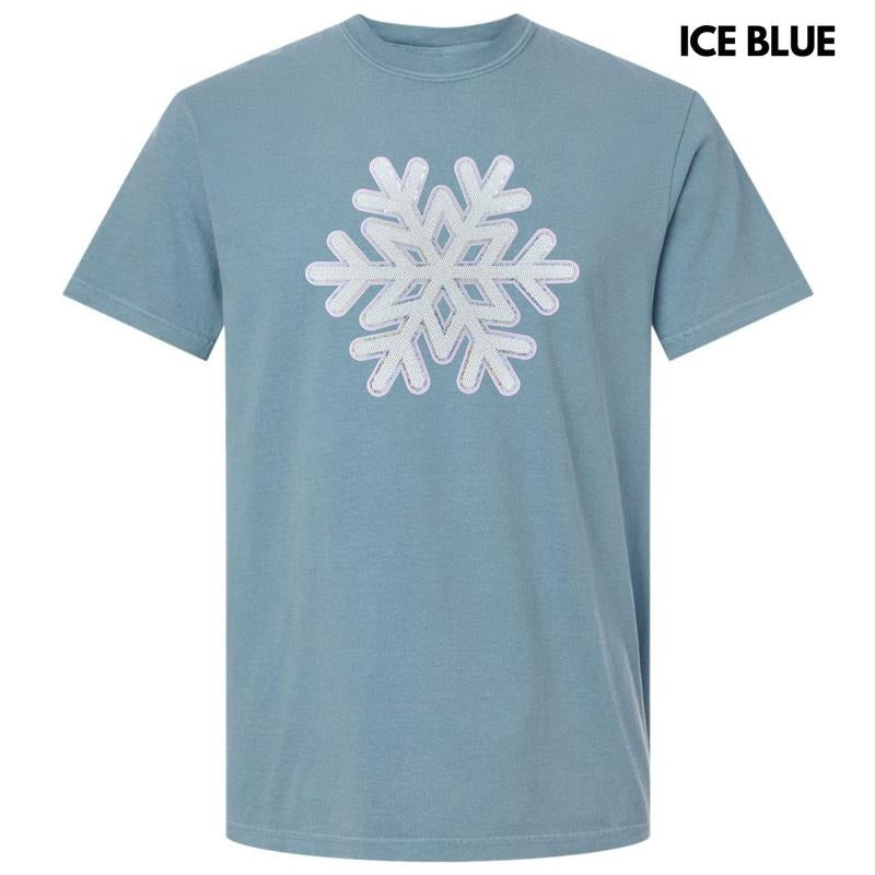 Silver & White Snowflake Sequin Patch Comfort Colors T-Shirt Hoodie, Sweatshirt | DripVista.com