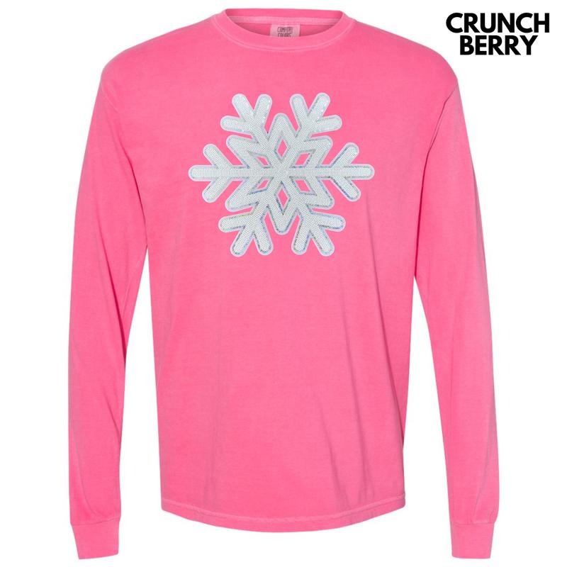 Silver & White Snowflake Sequin Patch Long Sleeve Comfort Colors T-Shirt Hoodie, Sweatshirt | DripVista.com