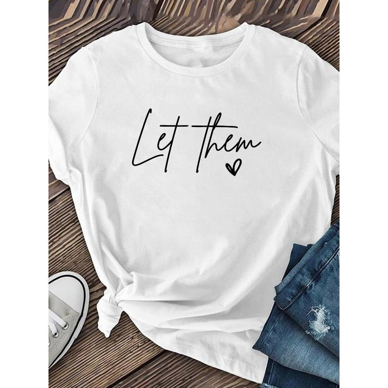 Simple Slogan Heart Pattern Printed Casual T-Shirt, Pattern Printed Round-Neck T-Shirt,Summer Women'WB shield Clothing...