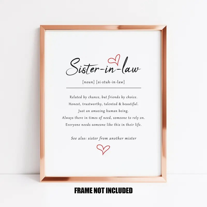 Sister In Law Definition Print, Sister In Law Sentimental Gift, Sister From Another Mister Print, In Laws Poster Prints...